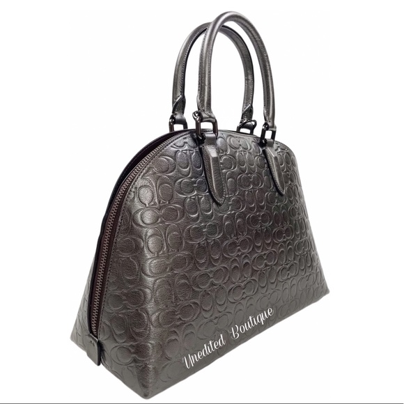COACH Quinn Signature Leather Satchel, Gunmetal - Picture 3 of 9